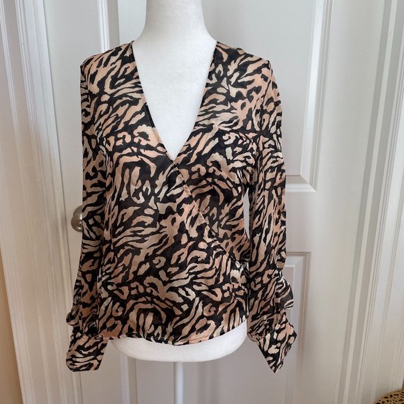 Tiger-print Silk-chiffon Wrap Blouse from FLEUR DU MAL - Picture 3 of 10